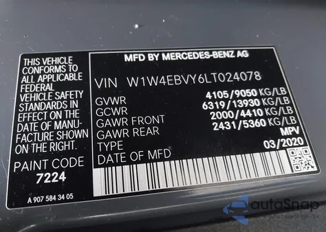 2020 Mercedes-Benz Sprinter 2500 Standard Roof V6 z USA, uszkodzony, nr VIN W1W4EBVY6LT024078